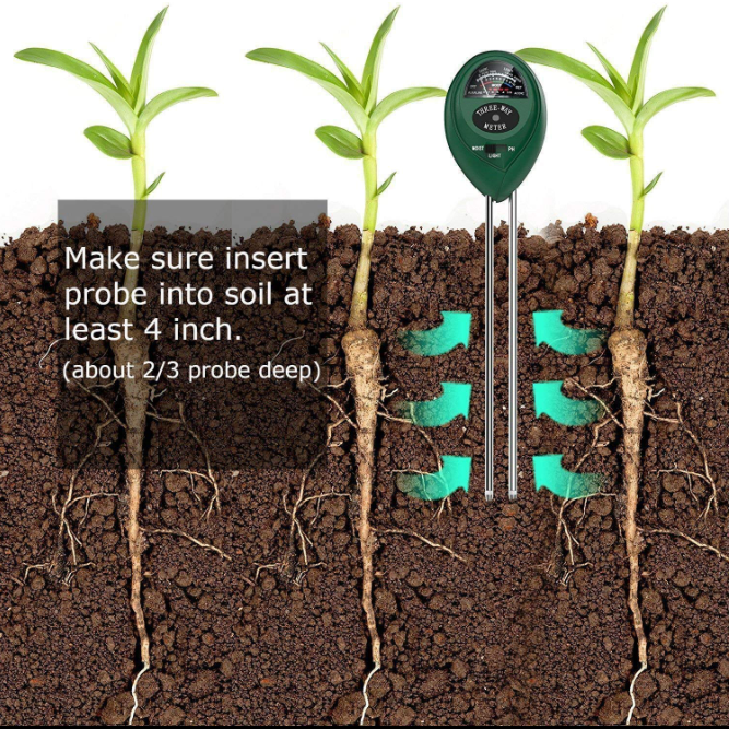 Three-Way Soil Meter For Moisture, Light Intensity and pH Testing Meter